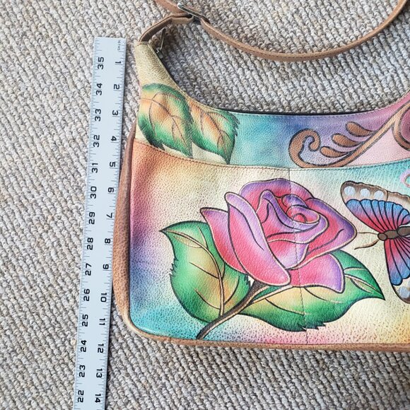 Anuschka Hobo Shoulder Bag w/ Wallet Hand Painted Leather Purse Butterfly - Picture 8 of 14